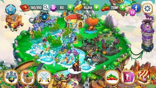 Gameplay view of Dragon City Mod APK showing city layout and dragons